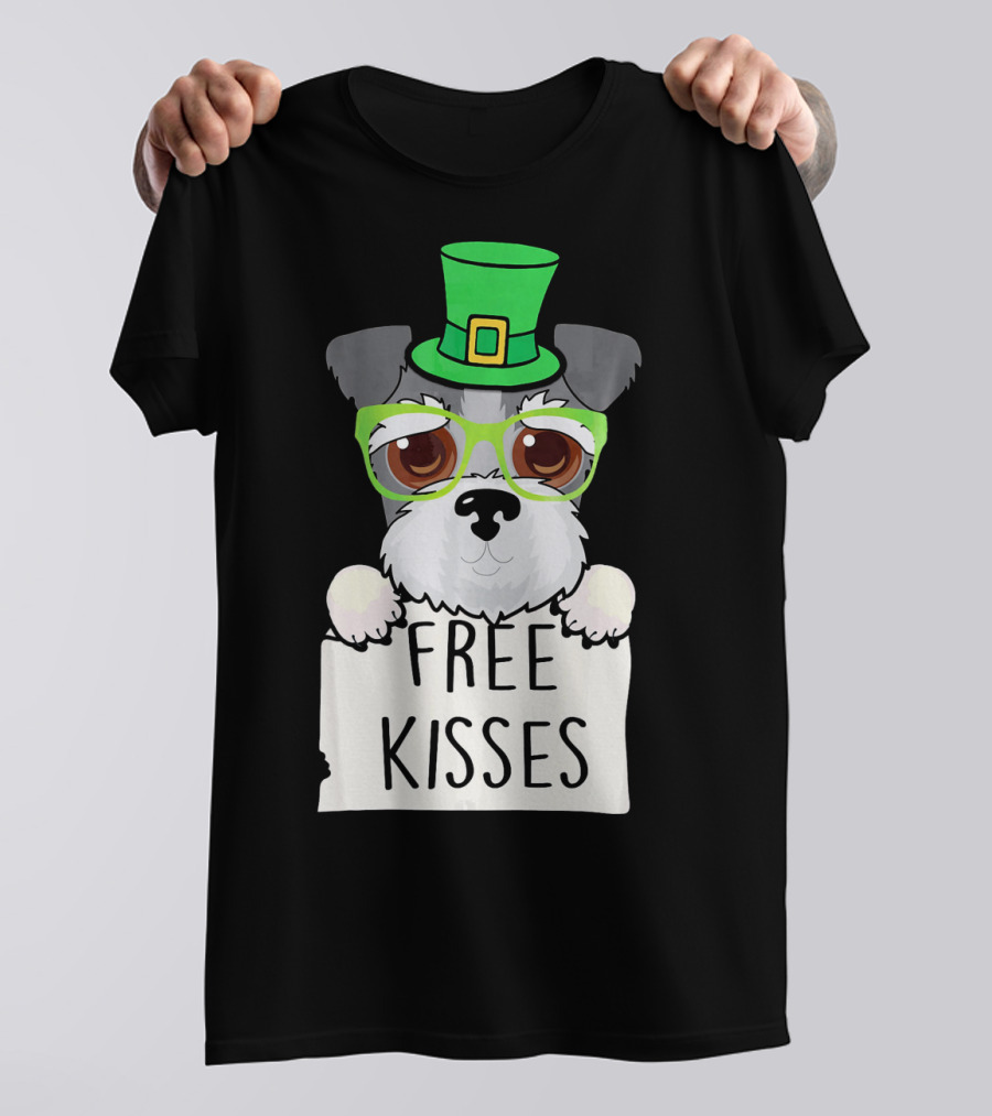 Schnauzer Dog Free Kisses Leprechaun Hat St. Patrick's Day T-Shirt