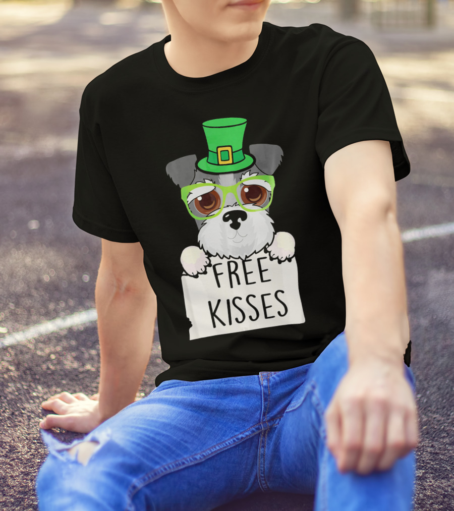 Schnauzer Dog Free Kisses Leprechaun Hat St. Patrick's Day T-Shirt