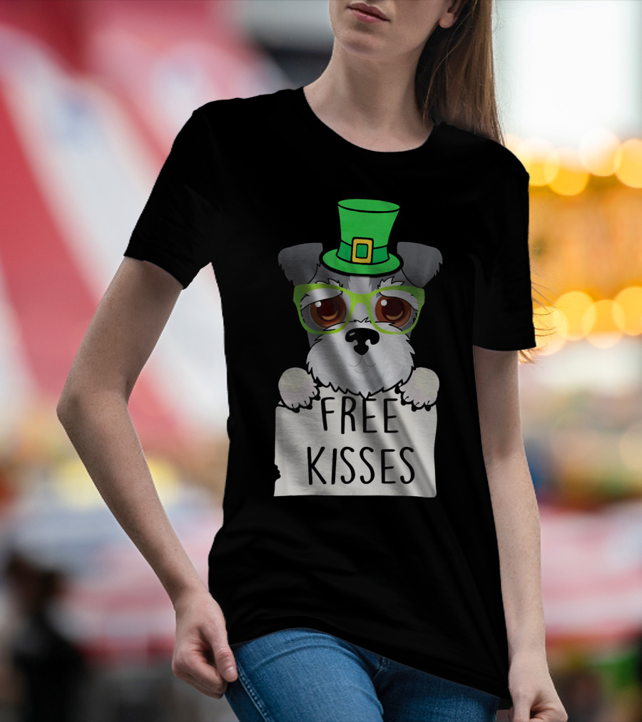 Schnauzer Dog Free Kisses Leprechaun Hat St. Patrick's Day T-Shirt