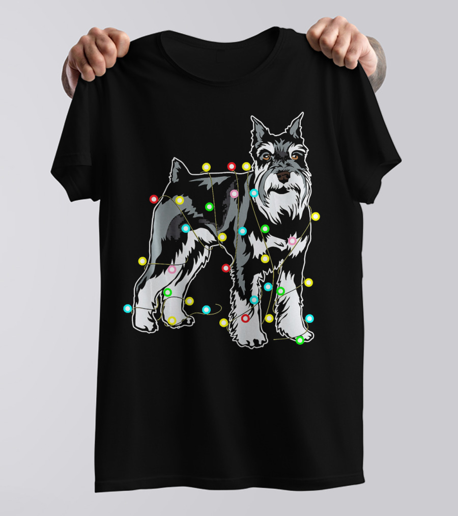 Schnauzer Entangled In Christmas Lights For Dog Lovers T-Shirt