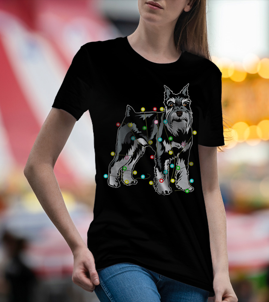 Schnauzer Entangled In Christmas Lights For Dog Lovers T-Shirt