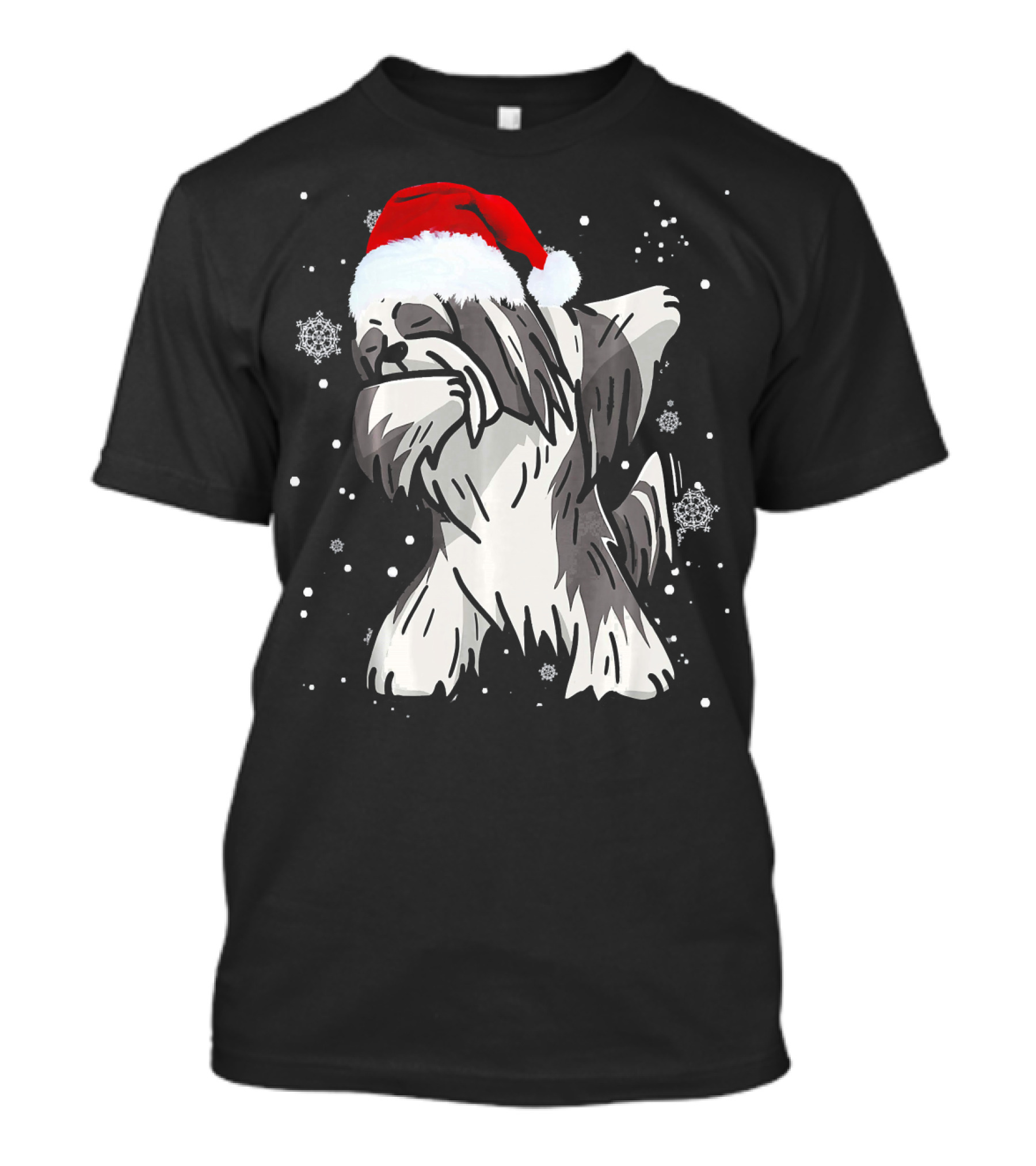 Lhasa Apso Dog Dabbing Santa Hat Christmas Snowflakes T-Shirt
