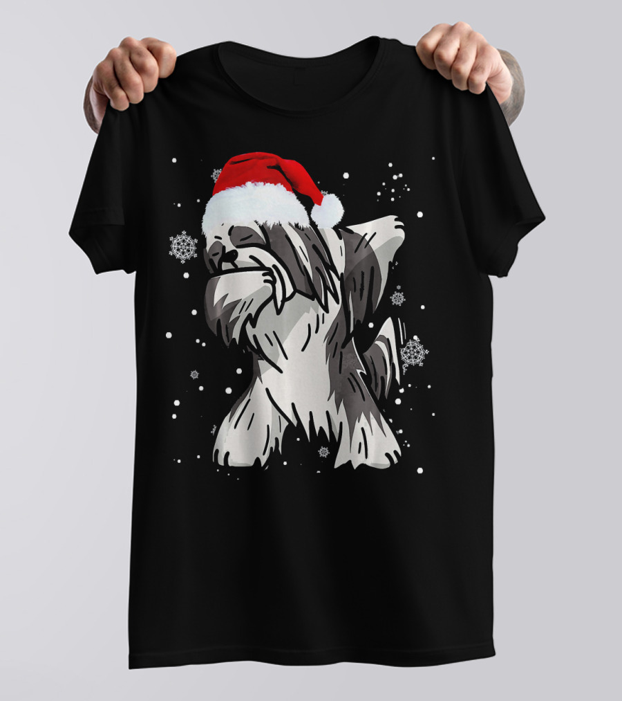 Lhasa Apso Dog Dabbing Santa Hat Christmas Snowflakes T-Shirt