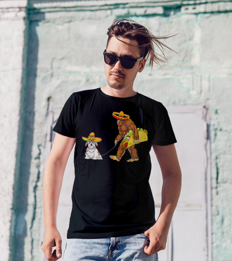Cinco De Mayo Bigfoot Taco Lhasa Apso Sombrero Duo T-Shirt