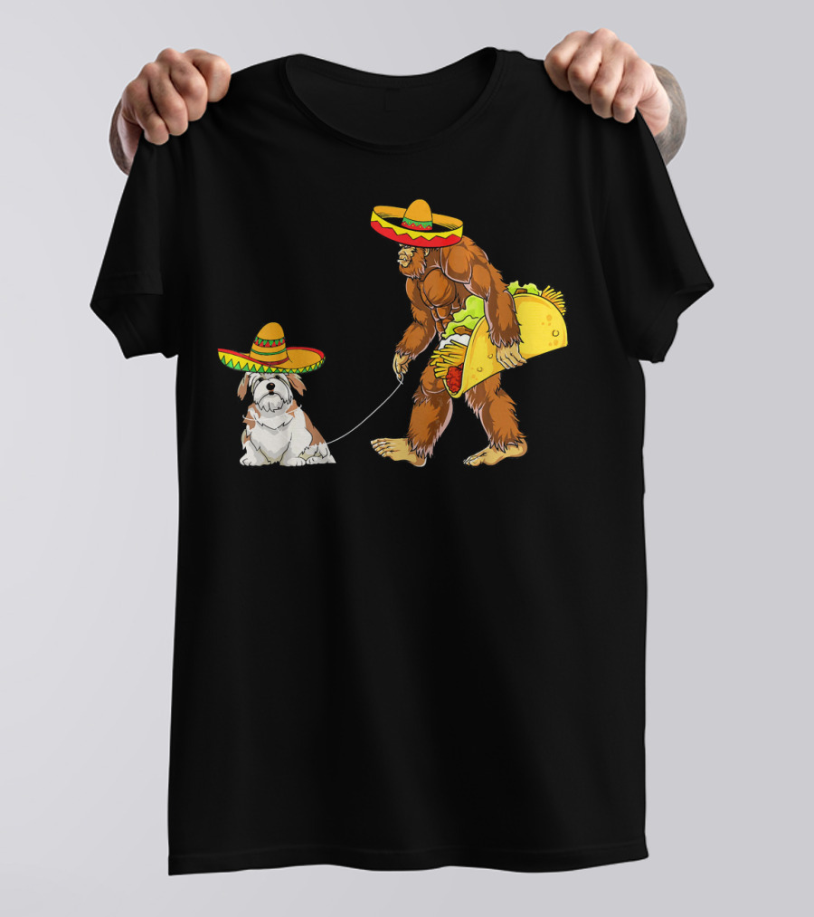 Cinco De Mayo Bigfoot Taco Lhasa Apso Sombrero Duo T-Shirt