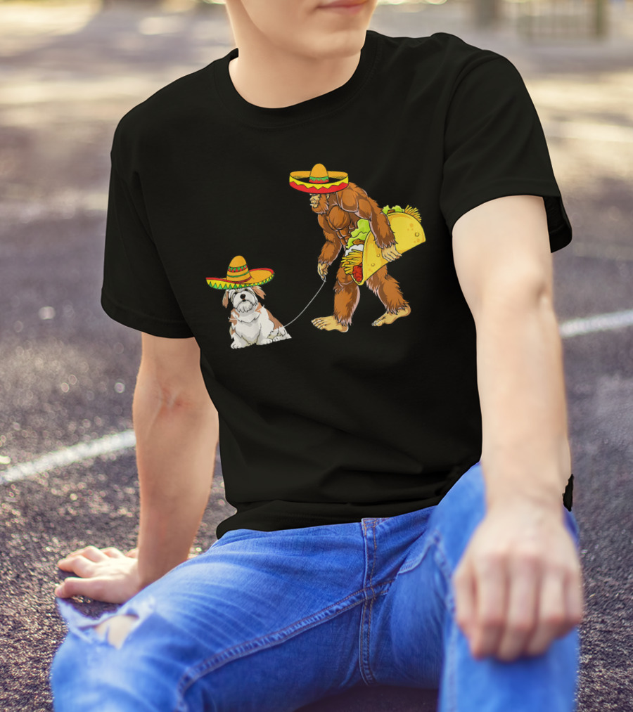 Cinco De Mayo Bigfoot Taco Lhasa Apso Sombrero Duo T-Shirt
