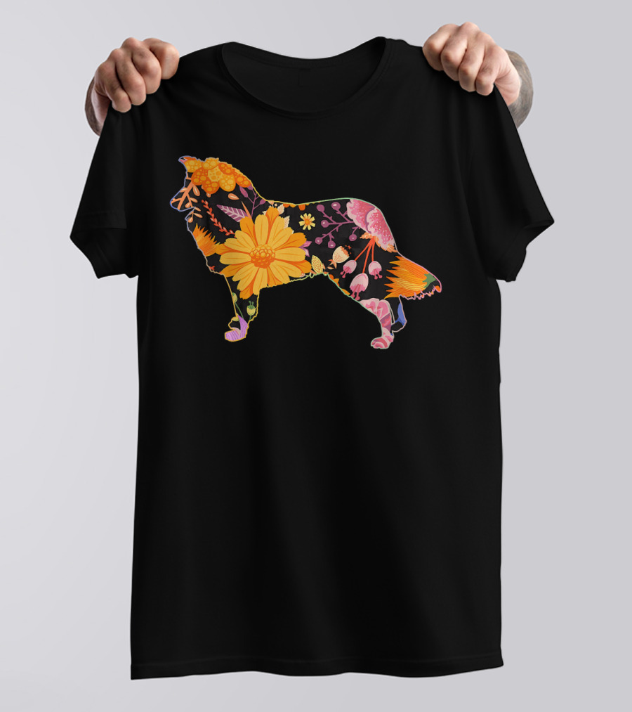 Floral Flower Vintage Retro Sheltie Silhouette Love T-Shirt