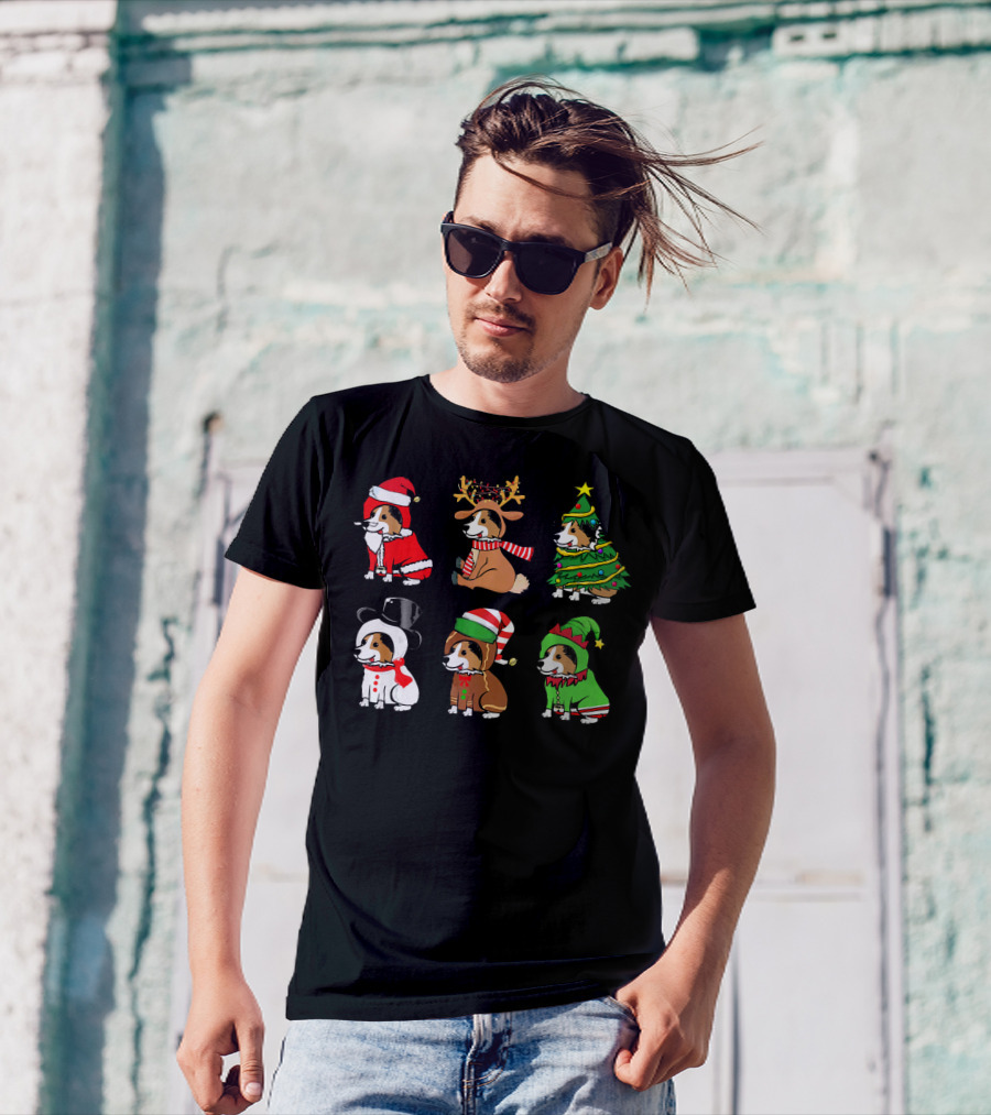 Funny Sheltie Christmas Costumes Santa Reindeer Tree Snowman Elf T-Shirt