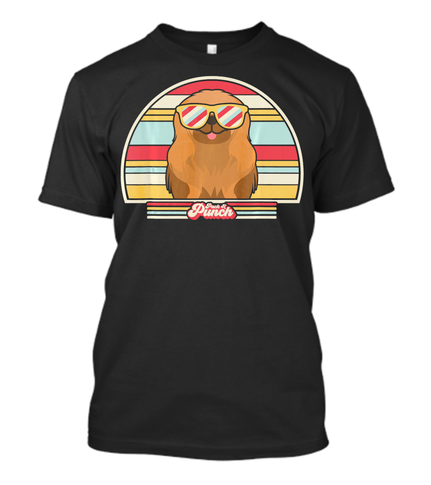 Pekingese Retro Style Pooch A Punch Vintage Stripes T-Shirt