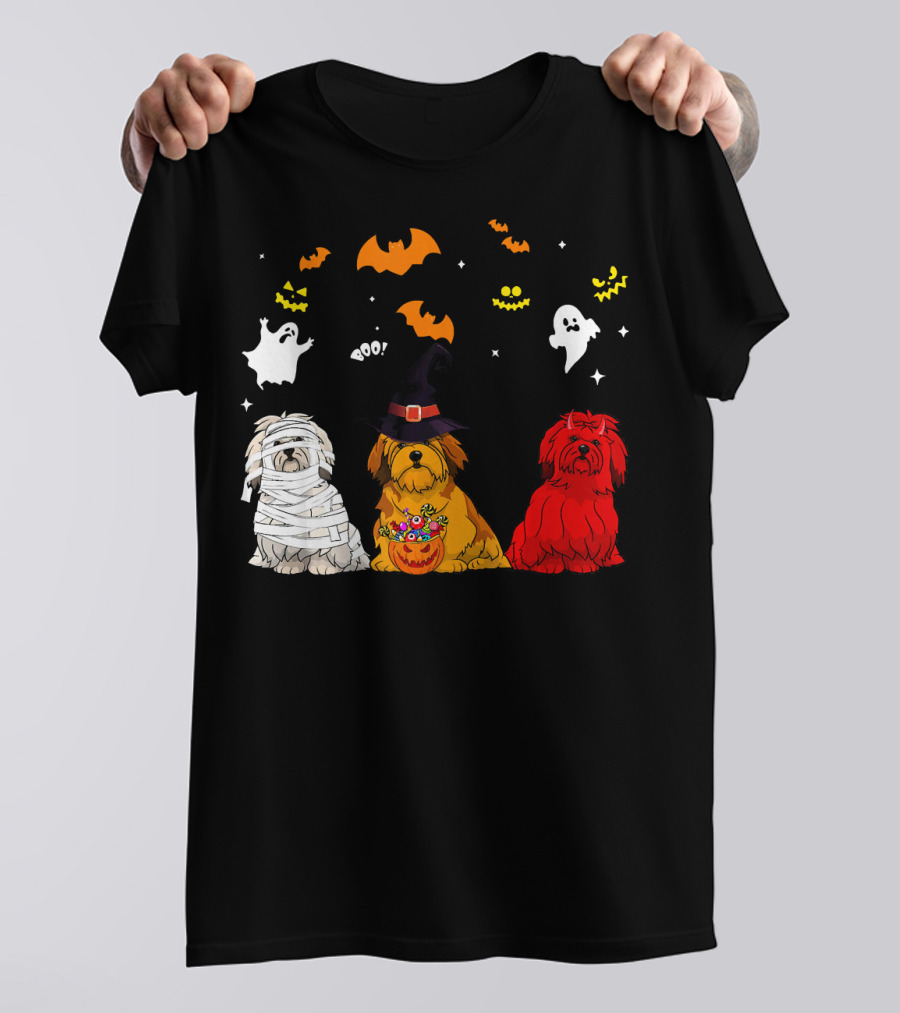 Lhasa Apso Mummy Witch Halloween Dogs Ghosts And Bats T-Shirt