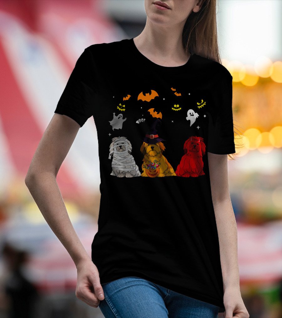 Lhasa Apso Mummy Witch Halloween Dogs Ghosts And Bats T-Shirt