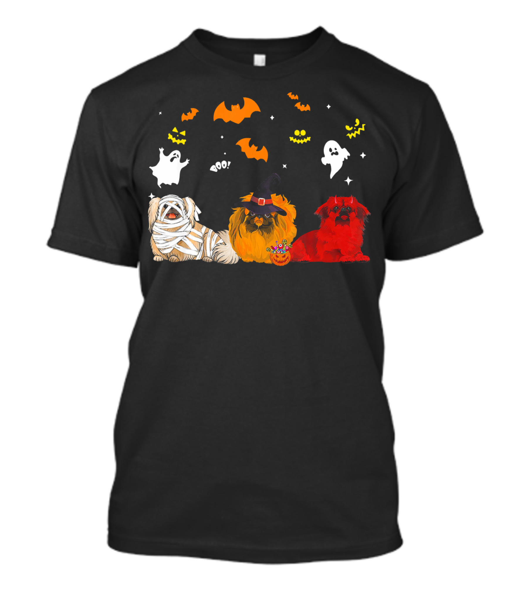 Halloween Pekingese Dogs Ghosts Bats Mummy Lovers T-Shirt