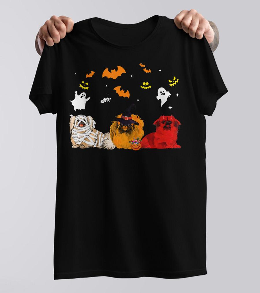 Halloween Pekingese Dogs Ghosts Bats Mummy Lovers T-Shirt