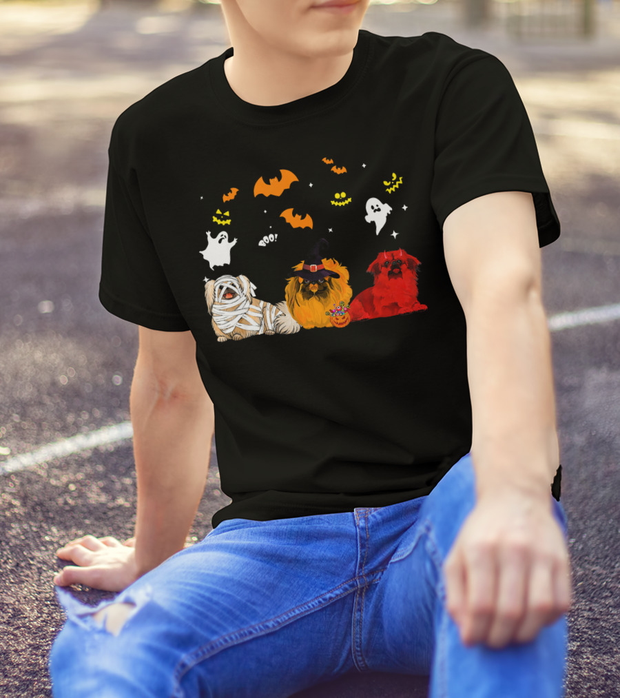 Halloween Pekingese Dogs Ghosts Bats Mummy Lovers T-Shirt
