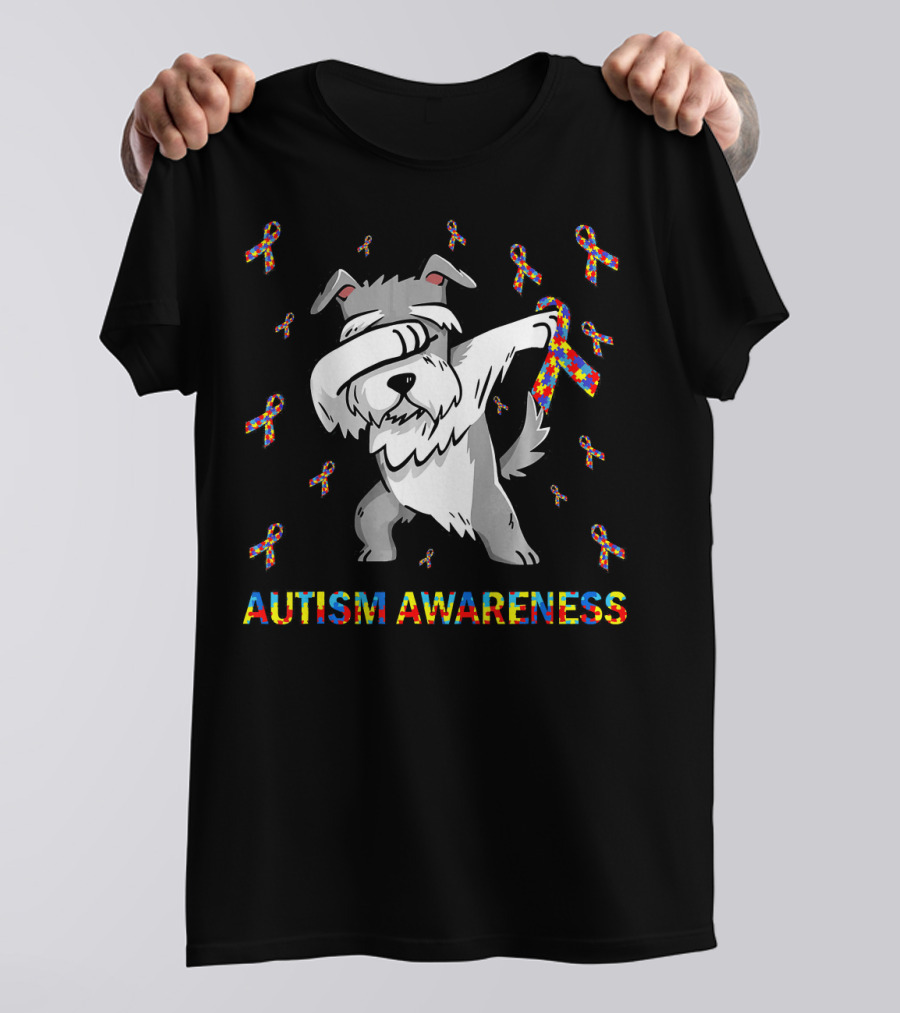 Autism Awareness Dabbing Schnauzer With Puzzle T-Shirt