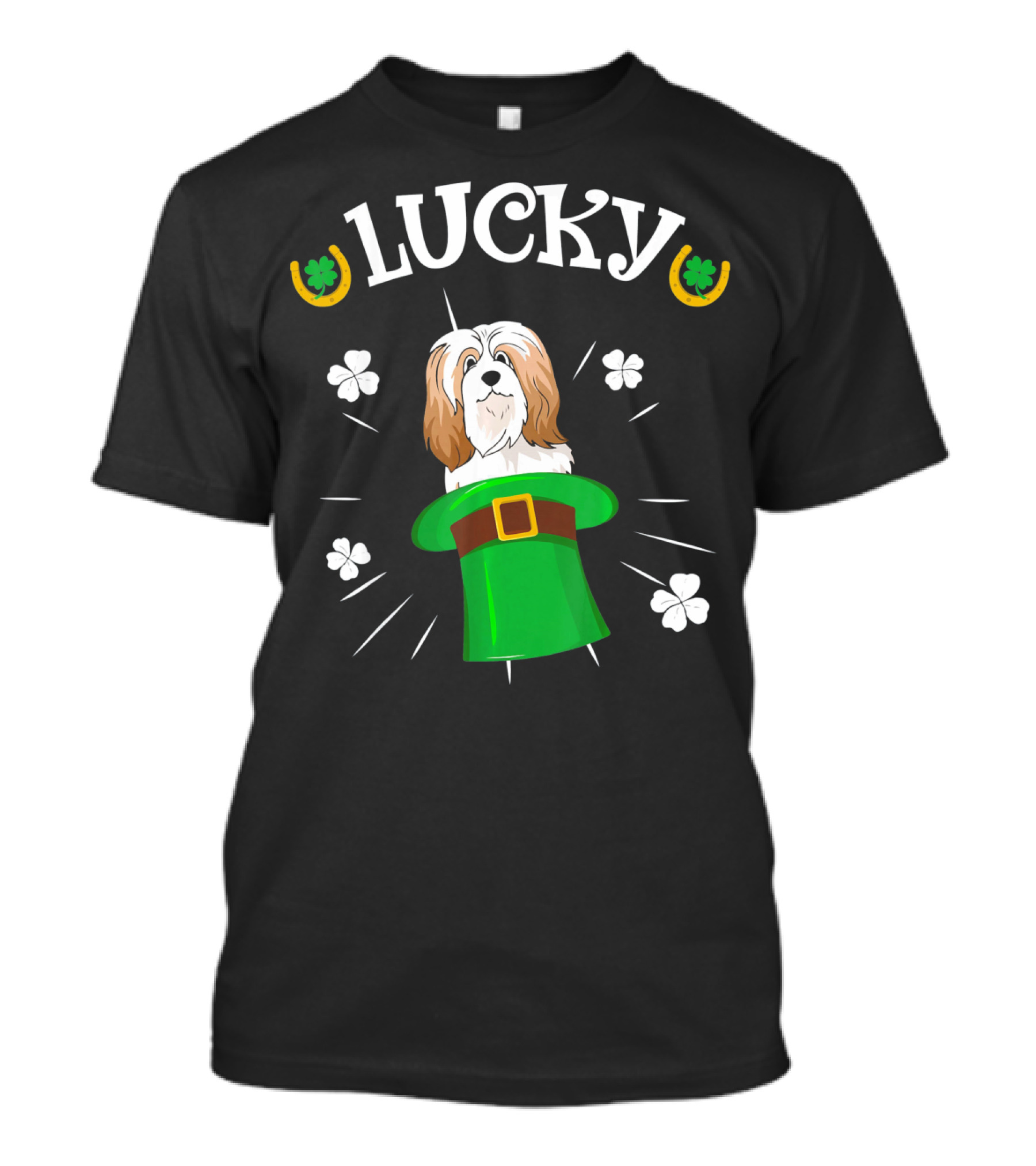 Lucky Lhasa Apso St Patricks Hat Green Clover Shamrock T-Shirt