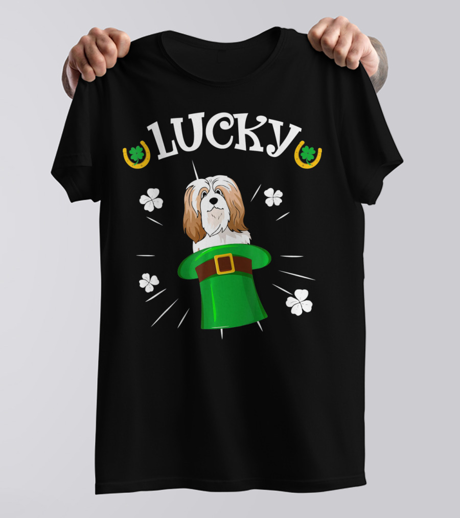 Lucky Lhasa Apso St Patricks Hat Green Clover Shamrock T-Shirt