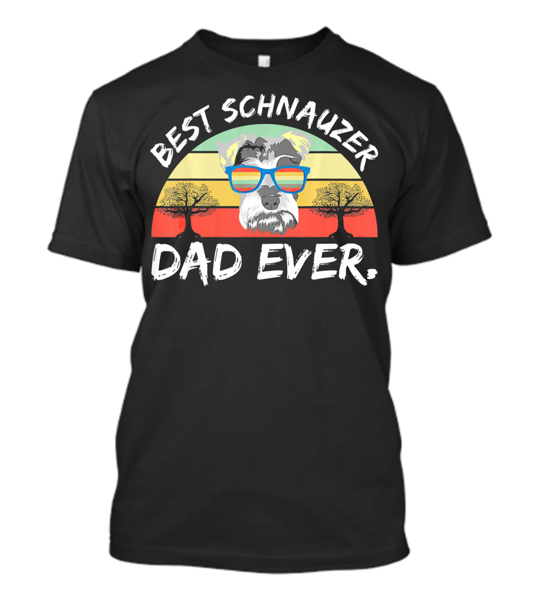 Best Schnauzer Dad Ever Funny Pet Dog Wearing Sunglasses With Vintage Sunset Background T-Shirt