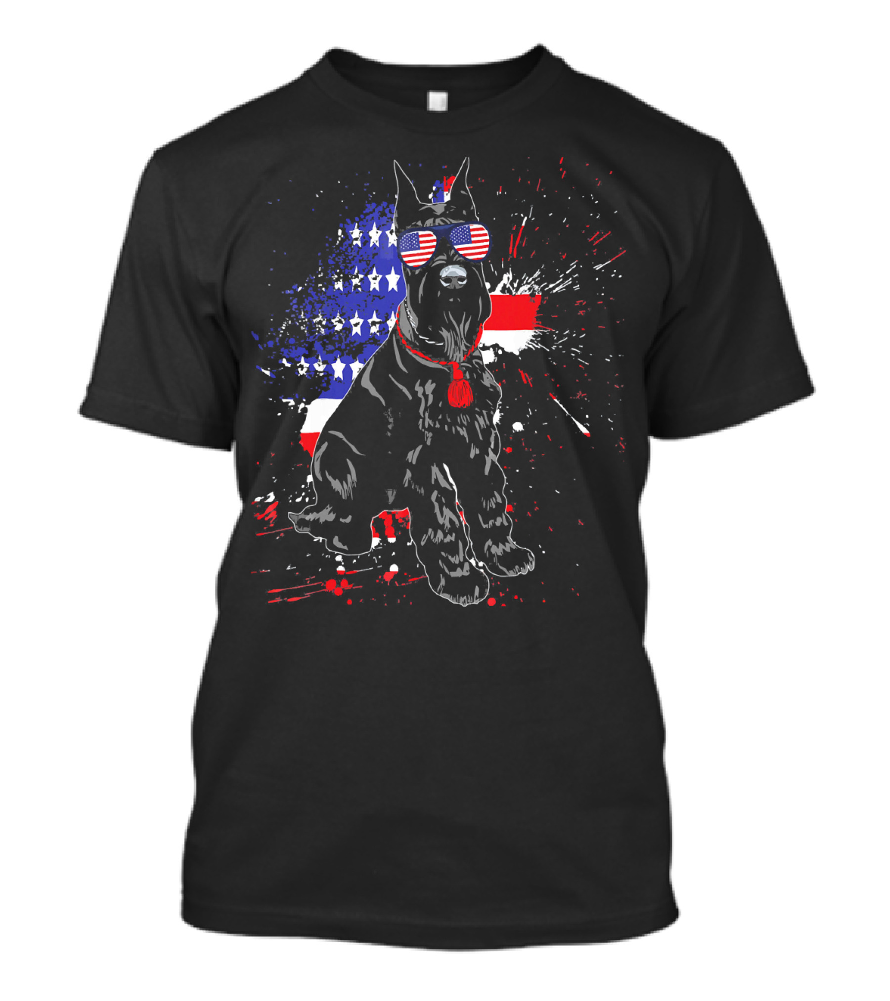 Funny Giant Schnauzer Independence Day American Flag Sunglasses Patriotic Dog T-Shirt