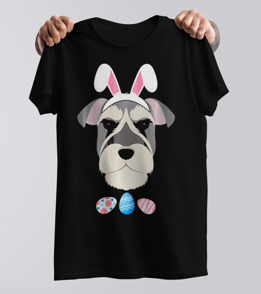 Schnauzer With Bunny Ears And Colorful Easter Eggs T-Shirt