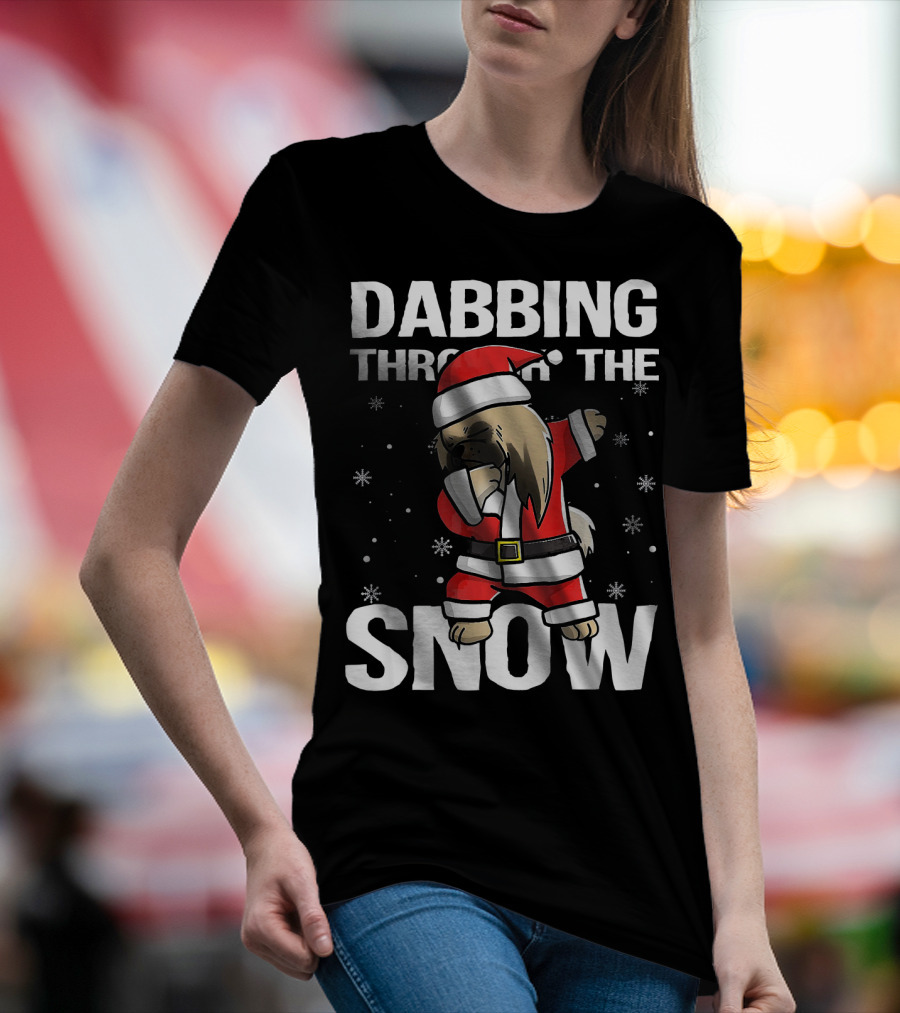 Dabbing Through The Snow Pekingese Santa Claus Christmas T-Shirt