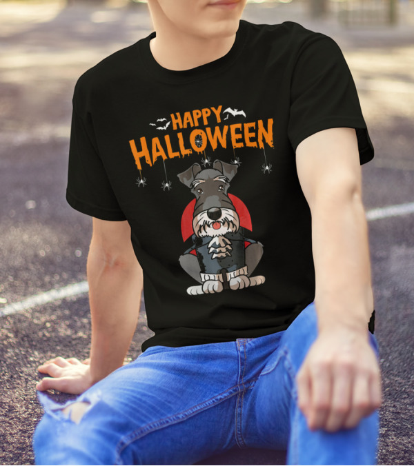 Happy Halloween Funny Miniature Schnauzer Vampire Costume T-Shirt