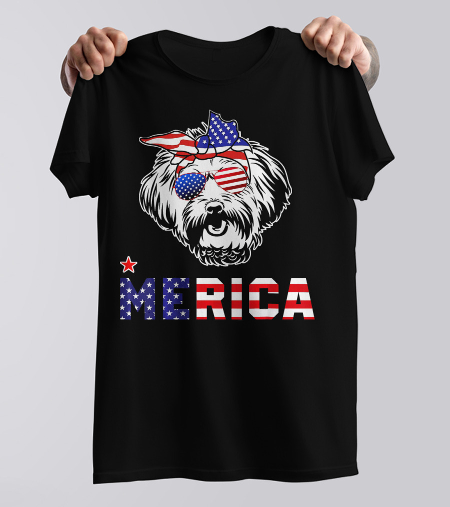 Lhasa Apso Merica Patriotic 4th Of July T-Shirt