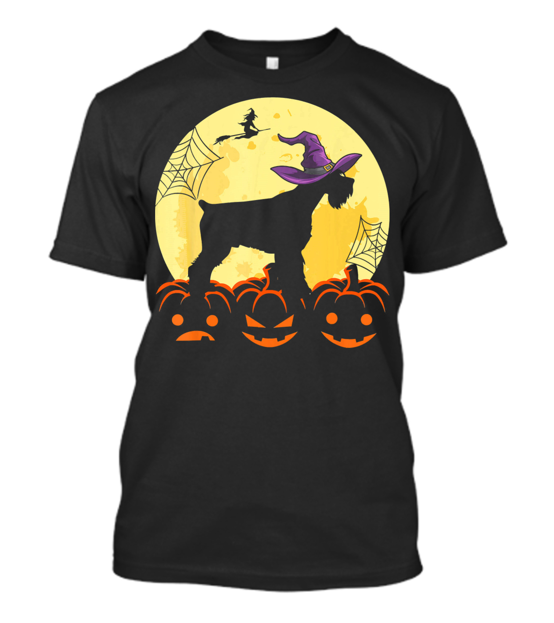 Cute Halloween Schnauzer Dogs Witch Pumpkins And Full Moon T-Shirt
