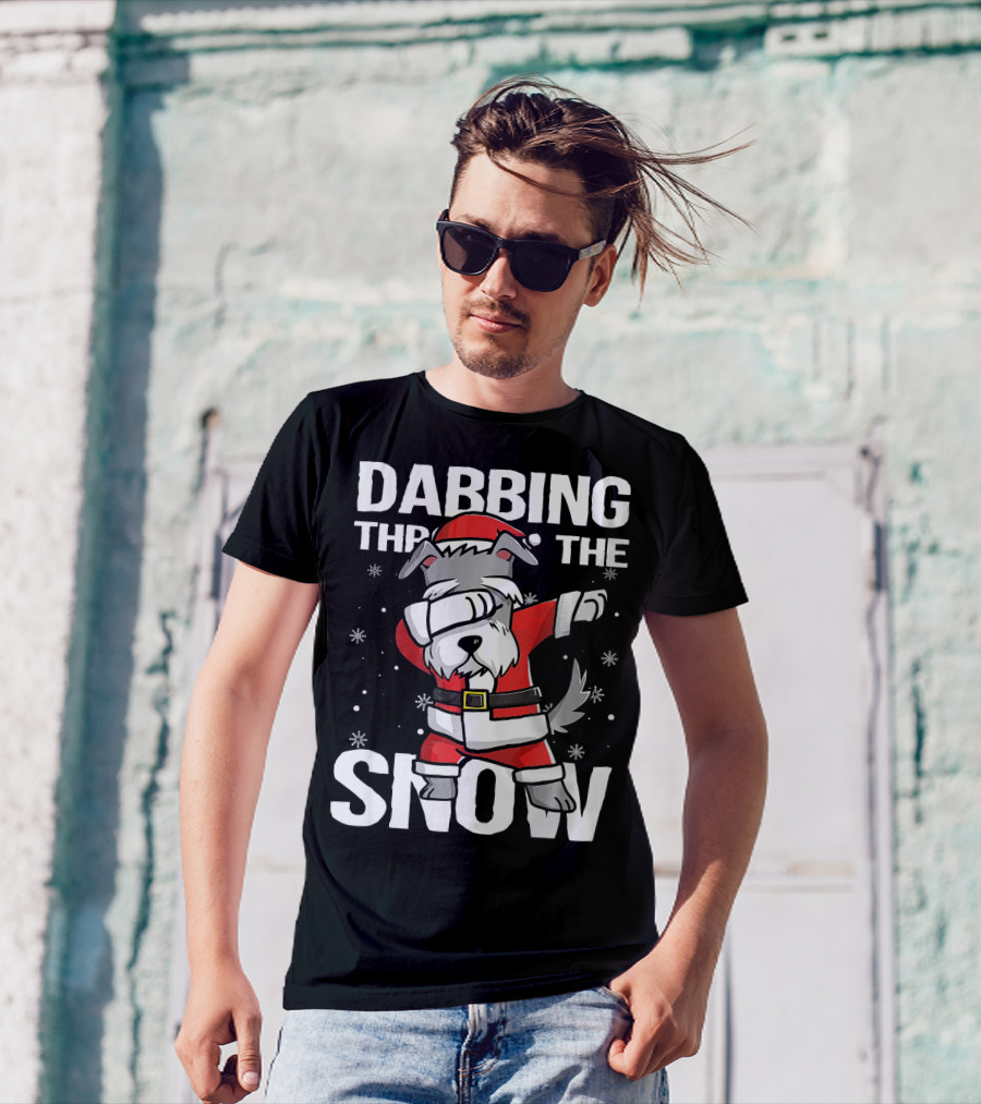 Dabbing Through The Snow Christmas Dabbing Schnauzer Santa Claus T-Shirt