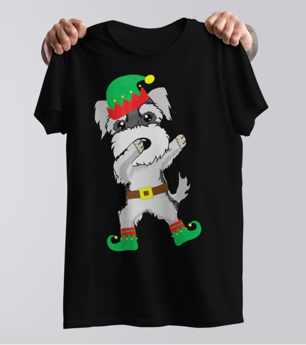 Miniature Schnauzer Dabbing In Christmas Elf Hat And Boots T-Shirt