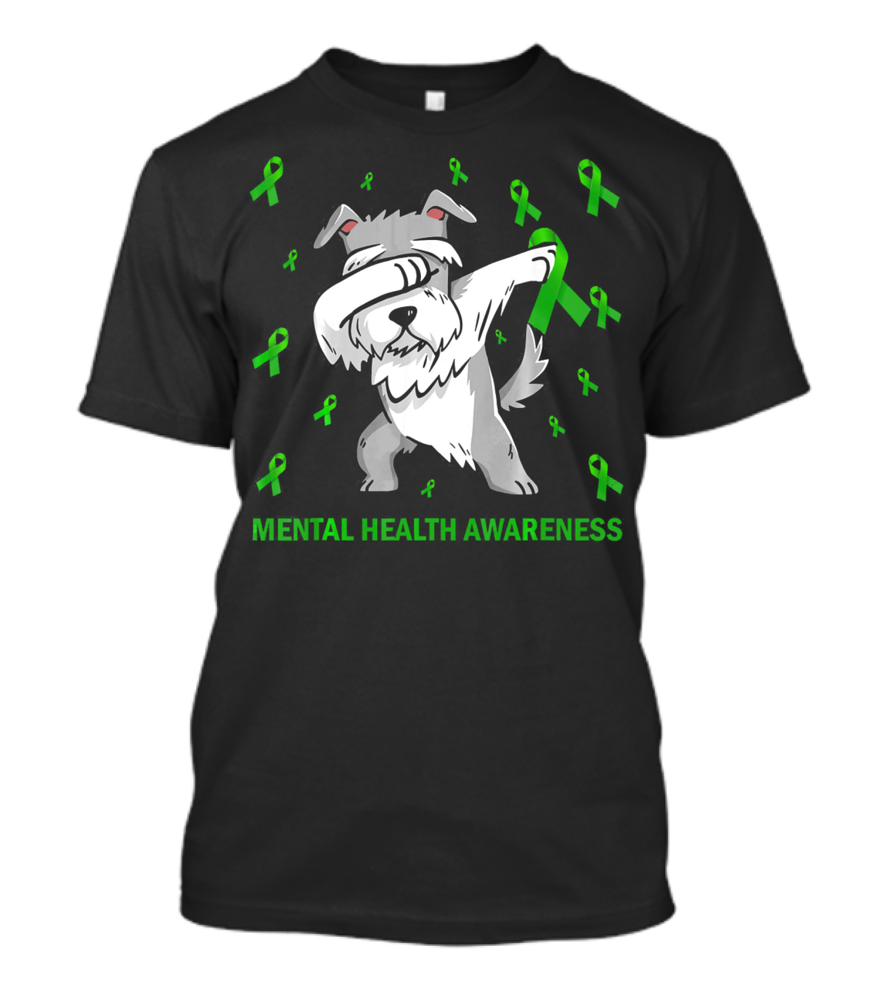 Dabbing Schnauzer Green Ribbon Mental Health Awareness T-Shirt