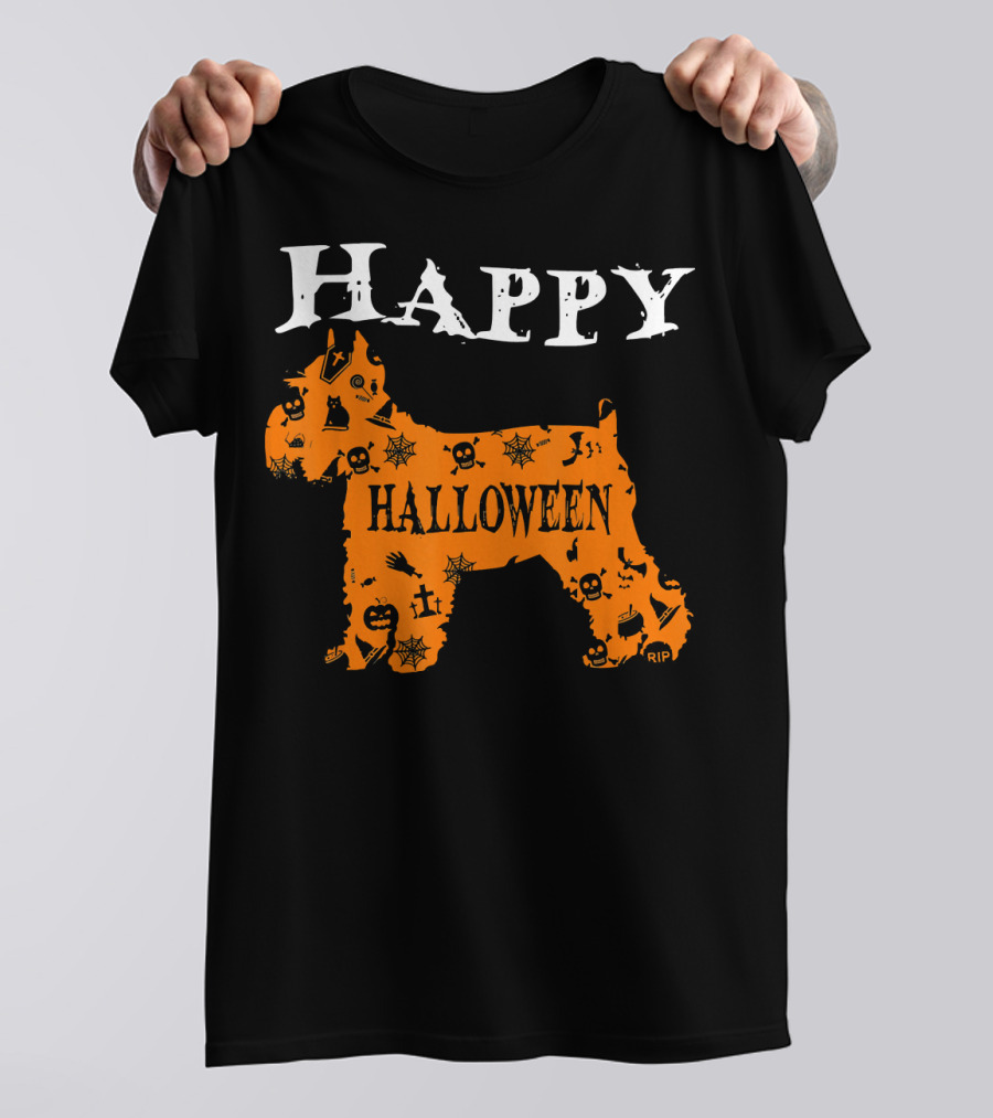 Happy Halloween Schnauzer With Skulls And Spider Webs T-Shirt