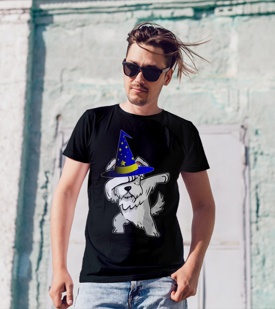 Halloween Wizard Hat Dabbing Schnauzer Puppy T-Shirt