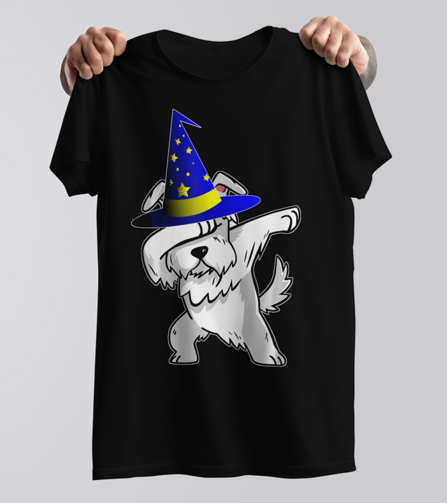 Halloween Wizard Hat Dabbing Schnauzer Puppy T-Shirt