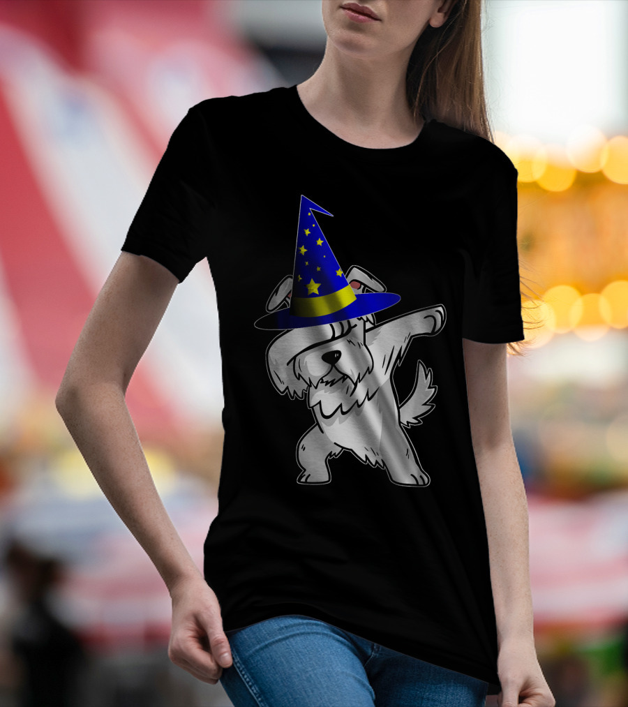 Halloween Wizard Hat Dabbing Schnauzer Puppy T-Shirt