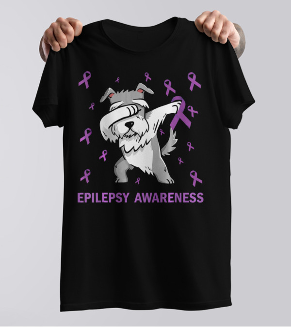 Dabbing Schnauzer Epilepsy Awareness Purple T-Shirt