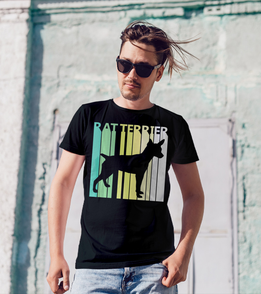 Funny Rat Terrier Silhouette Retro Gradient T-Shirt