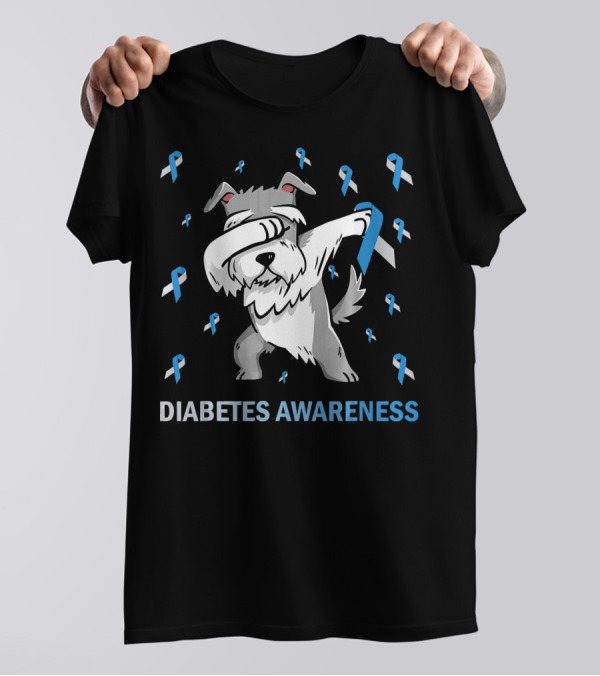 Dabbing Schnauzer Diabetes Awareness Blue T-Shirt