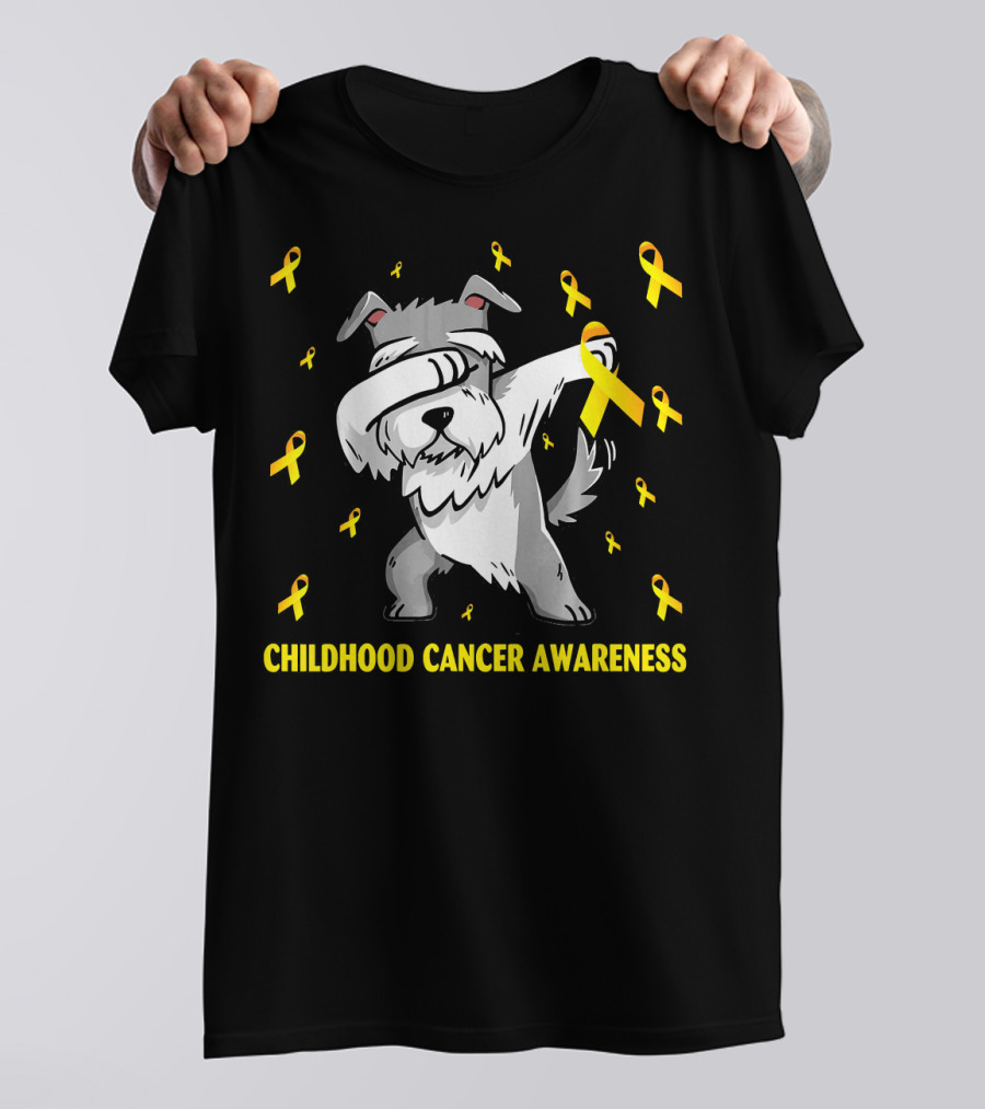 Dabbing Miniature Schnauzer Childhood Cancer Awareness T-Shirt