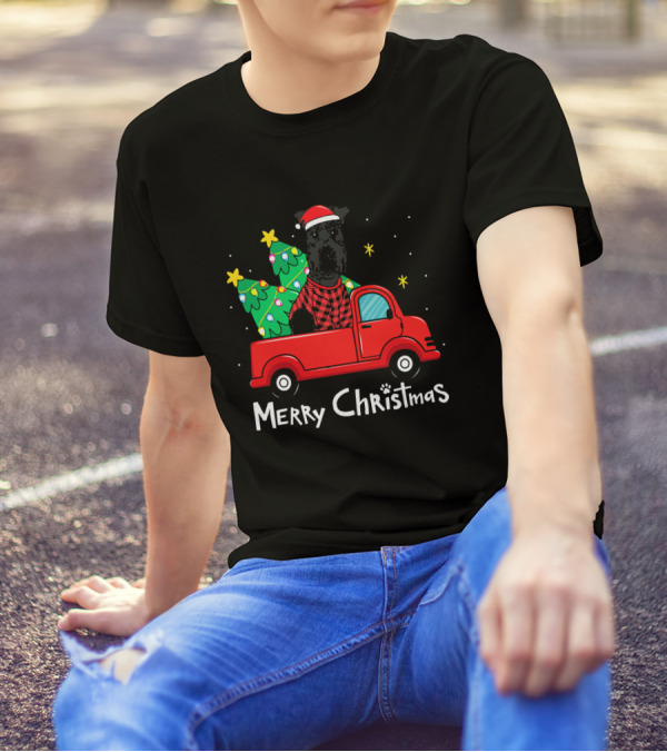 Giant Schnauzer Merry Christmas Red Truck Tree Dog T-Shirt