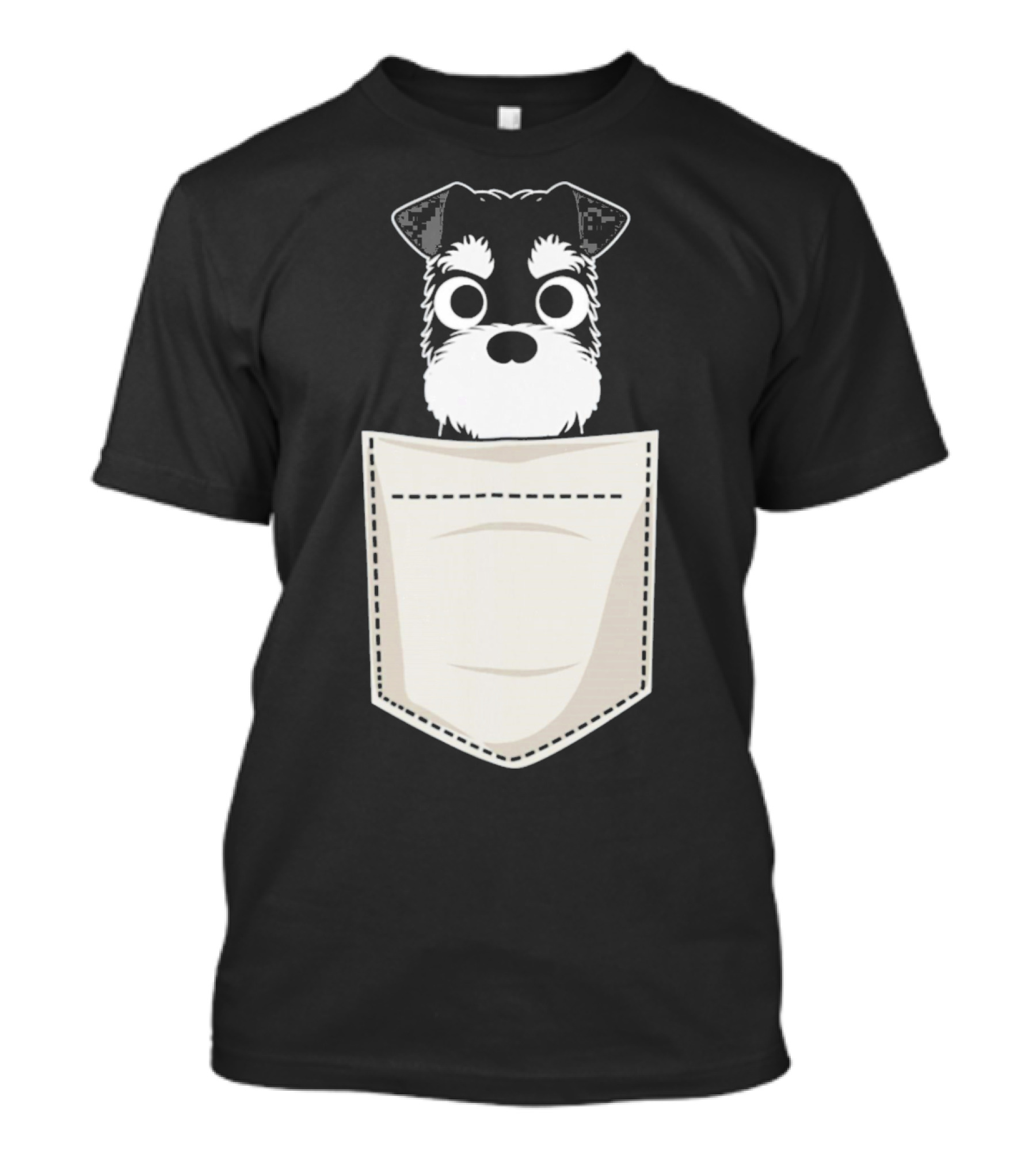 Schnauzer Puppy Peeking From A Pocket T-Shirt