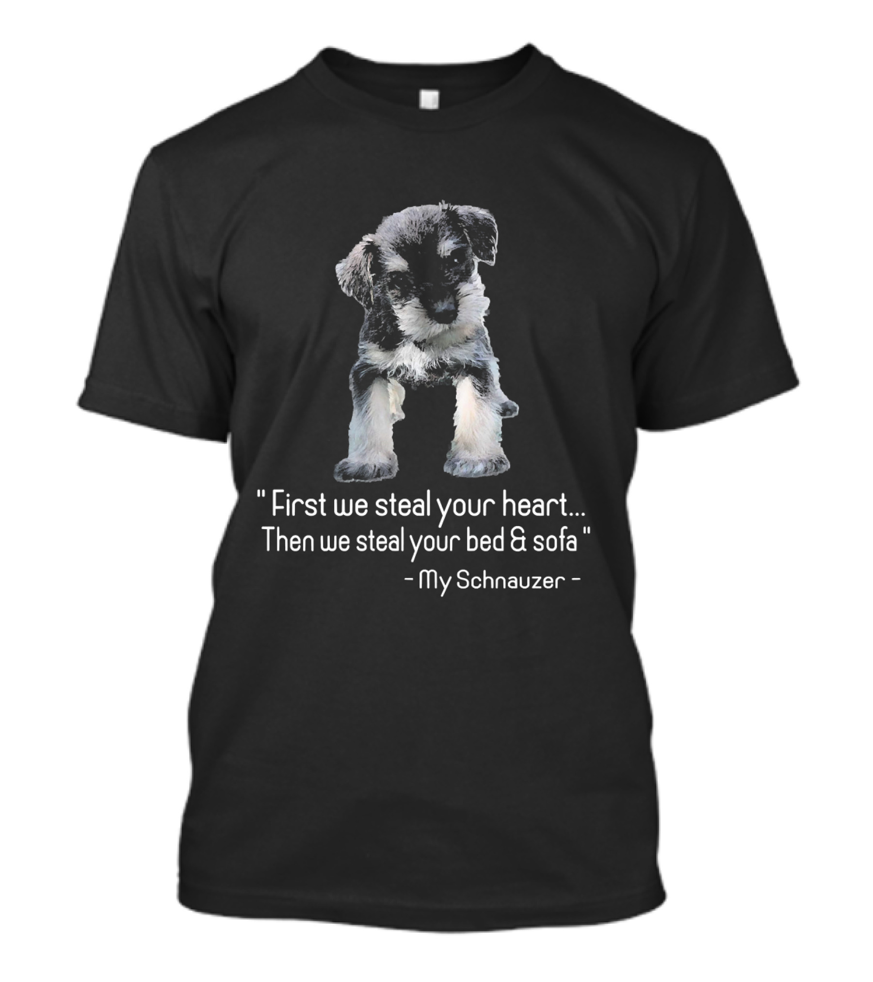 First We Steal Your Heart Then We Steal Your Bed And Sofa My Schnauzer T-Shirt