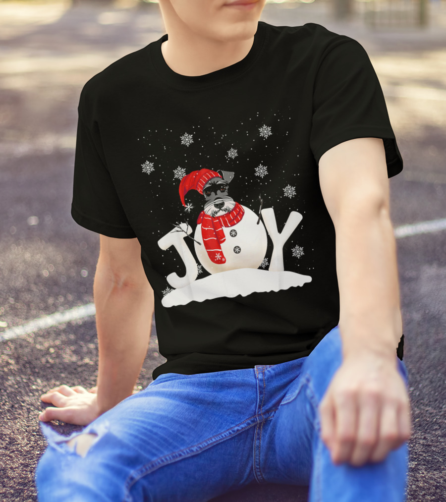 Funny Dog Schnauzer Christmas Snowman Joy T-Shirt