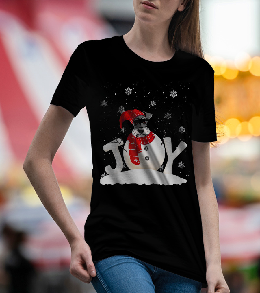 Funny Dog Schnauzer Christmas Snowman Joy T-Shirt