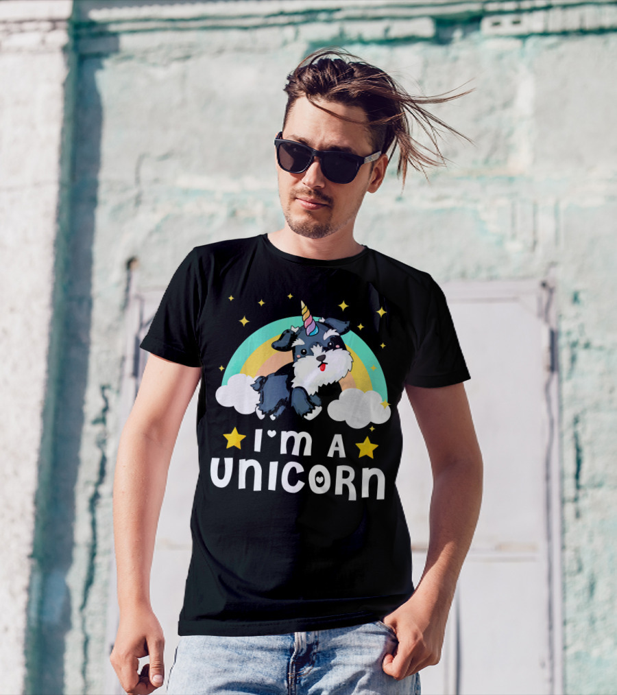 Im A Unicorn Schnauzer Dog With Rainbow And Stars T-Shirt