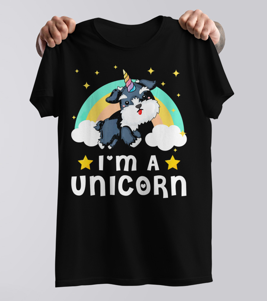Im A Unicorn Schnauzer Dog With Rainbow And Stars T-Shirt