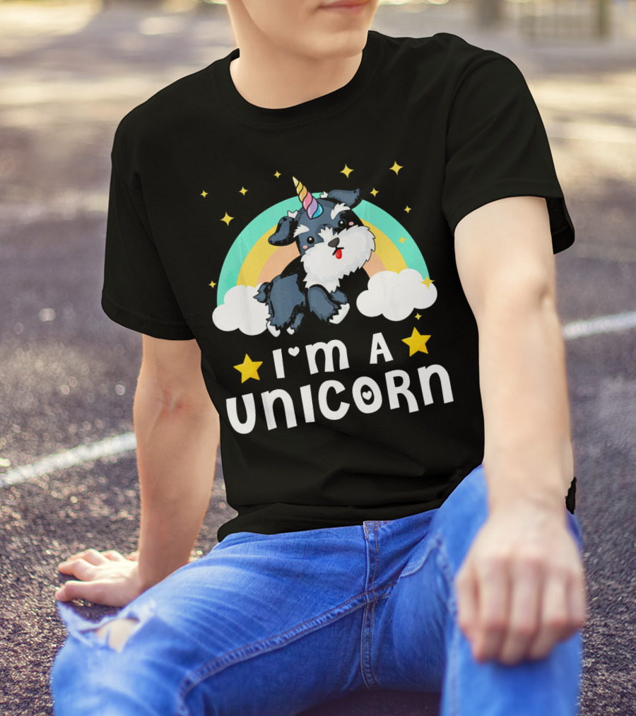Im A Unicorn Schnauzer Dog With Rainbow And Stars T-Shirt