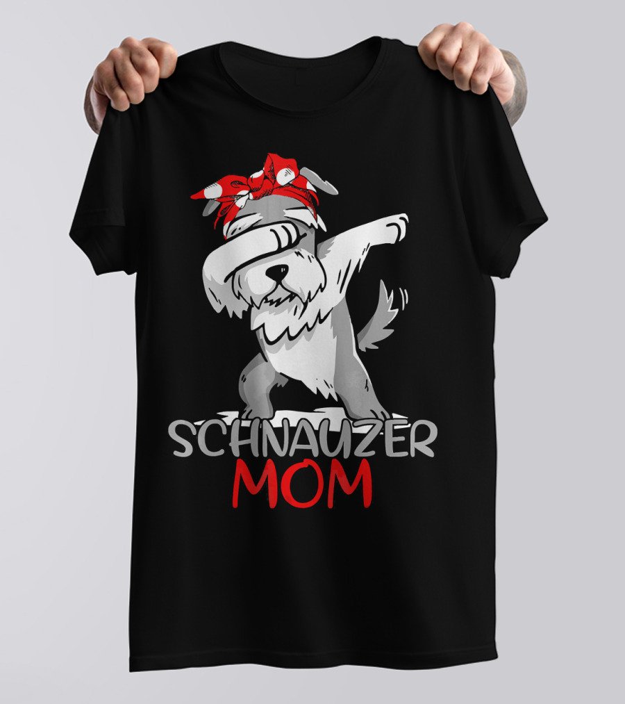 Schnauzer Mom Dabbing Dog With Red Bandana T-Shirt