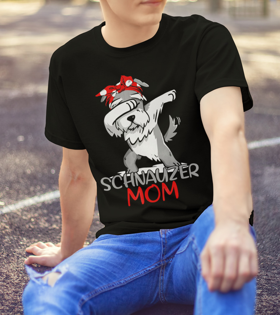Schnauzer Mom Dabbing Dog With Red Bandana T-Shirt