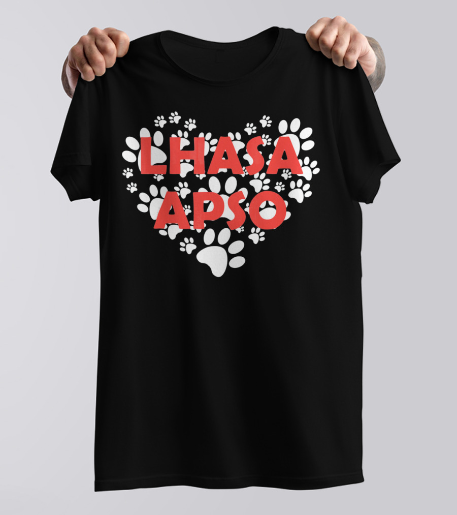 Lhasa Apso Paw Print Heart T-Shirt